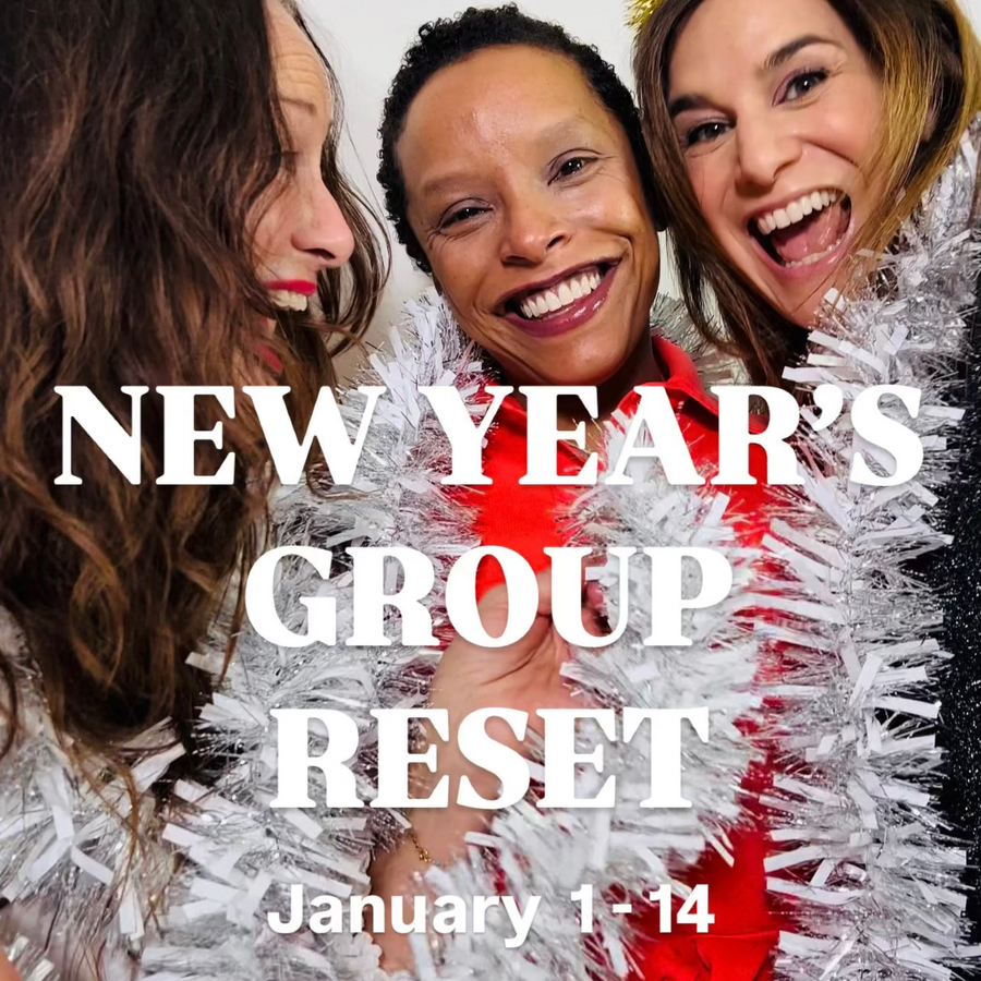 New Year's Group Reset January 1 - 14. Image of three women similing with tinsel celebrating the new year.
